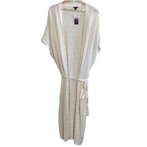 Torrid Long‎ Cardigan Duster Knit Crocheted Open Front Cream Ivory Belt Sz 1/2